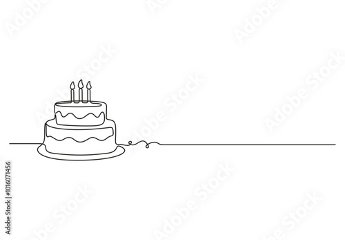 Vector illustration of Birthday Cake continuous one line drawing 