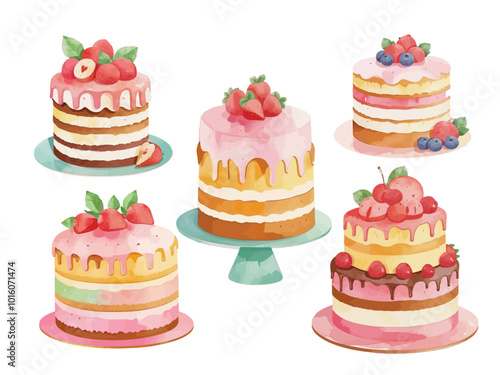 Cake cream watercolor hand drawn vector drawing painting birthday
