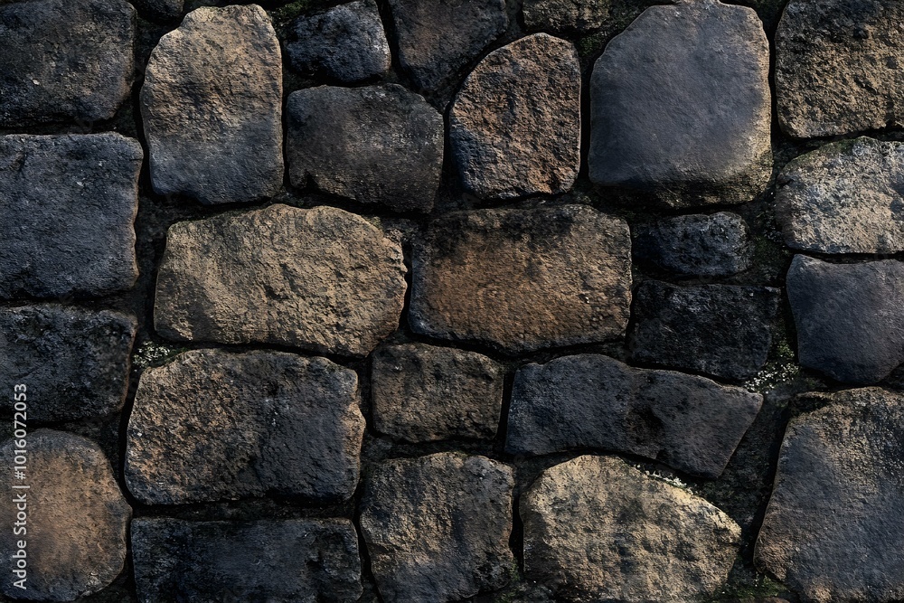 Fototapeta premium Cobblestone street texture, with uneven stones and weathered surfaces