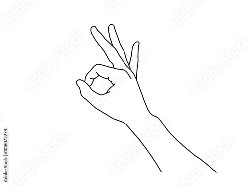 line drawing of hand showing OK sign. Sign language is ok
