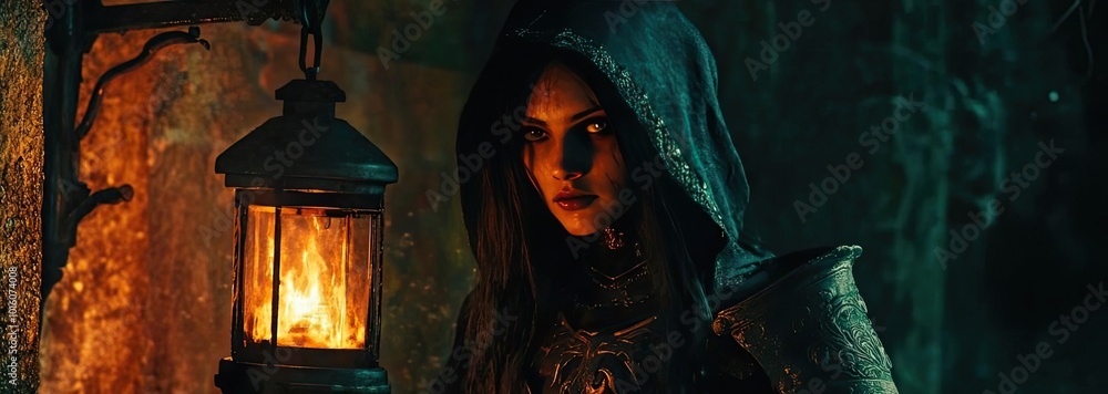 A mysterious figure in a dark cloak holds a lantern, illuminating the surroundings with an eerie glow, inviting intrigue and adventure. A mysterious figure in a dark cloak holds a lantern, illuminating the surroundings with an eerie glow, inviting intrigue and adventure.