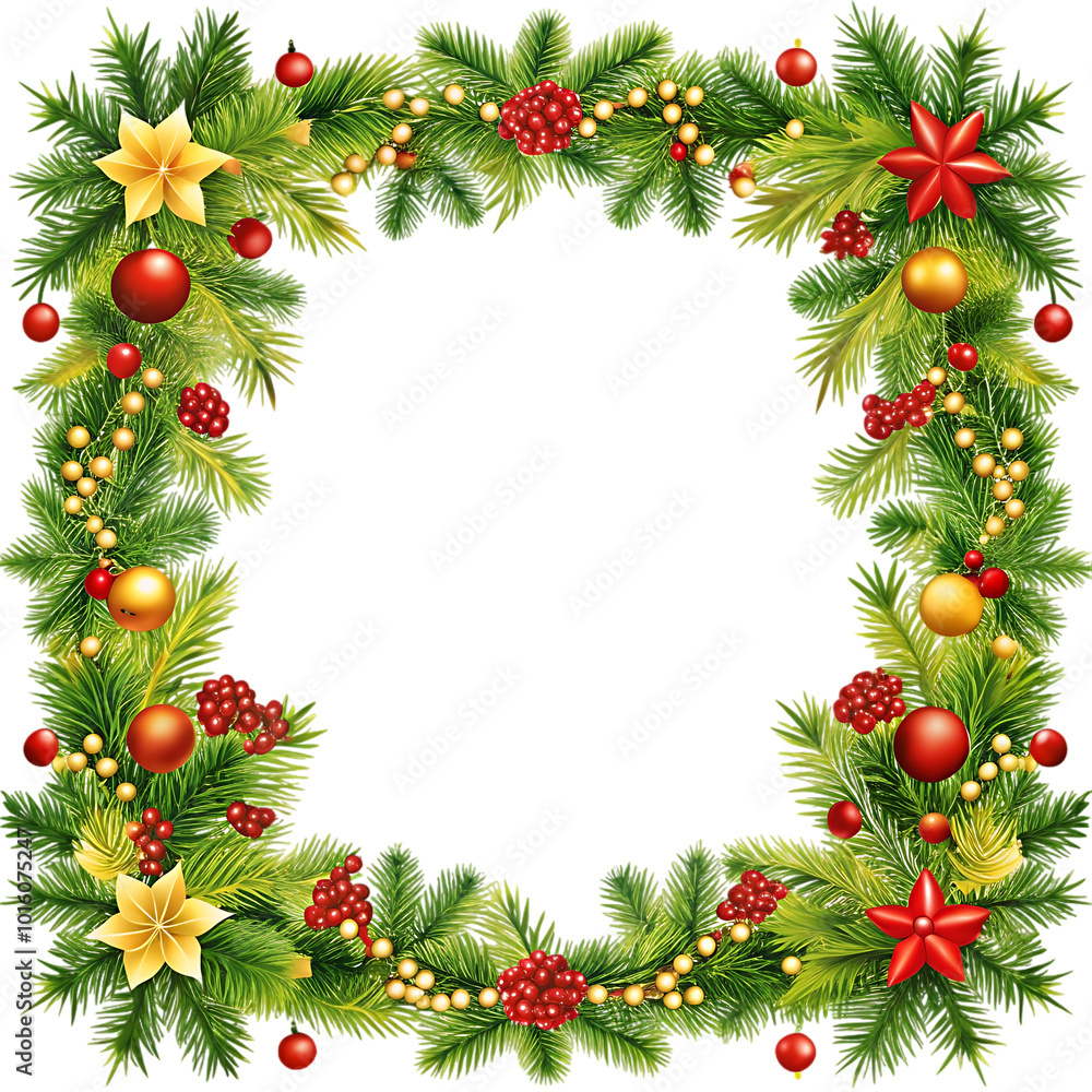 Christmas frame with branches and balls on transparent background Christmas frame with branches and balls on transparent background