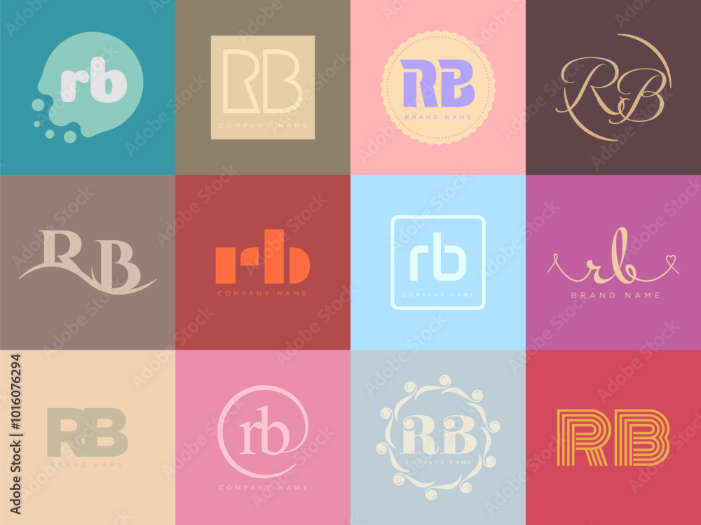 RB logo company template. Letter r and b logotype. Set different ...