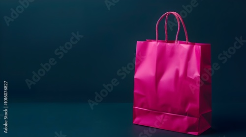 Fuchsia Shopping Bag on a dark Background with Copy Space