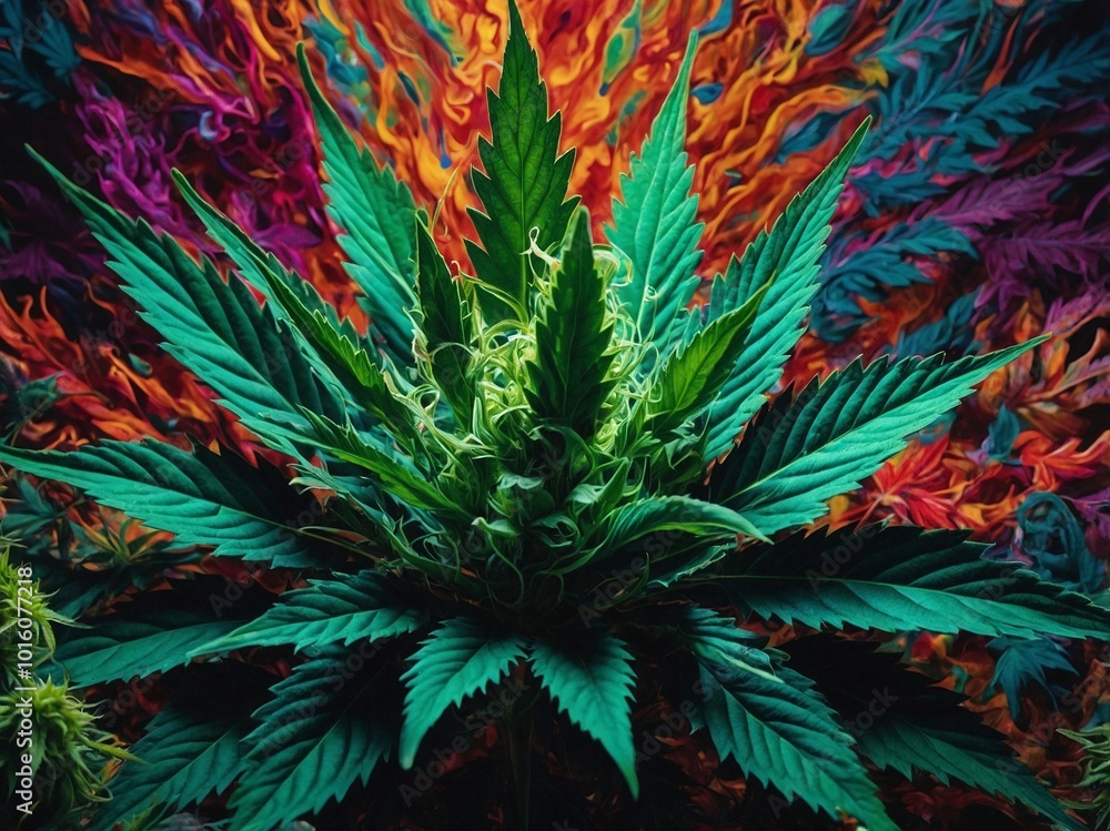 A cannabis flower in beautiful, vibrant colors. A cannabis flower in beautiful, vibrant colors.
