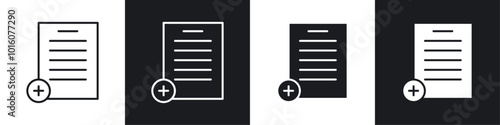 Add document vector icon set in black and white