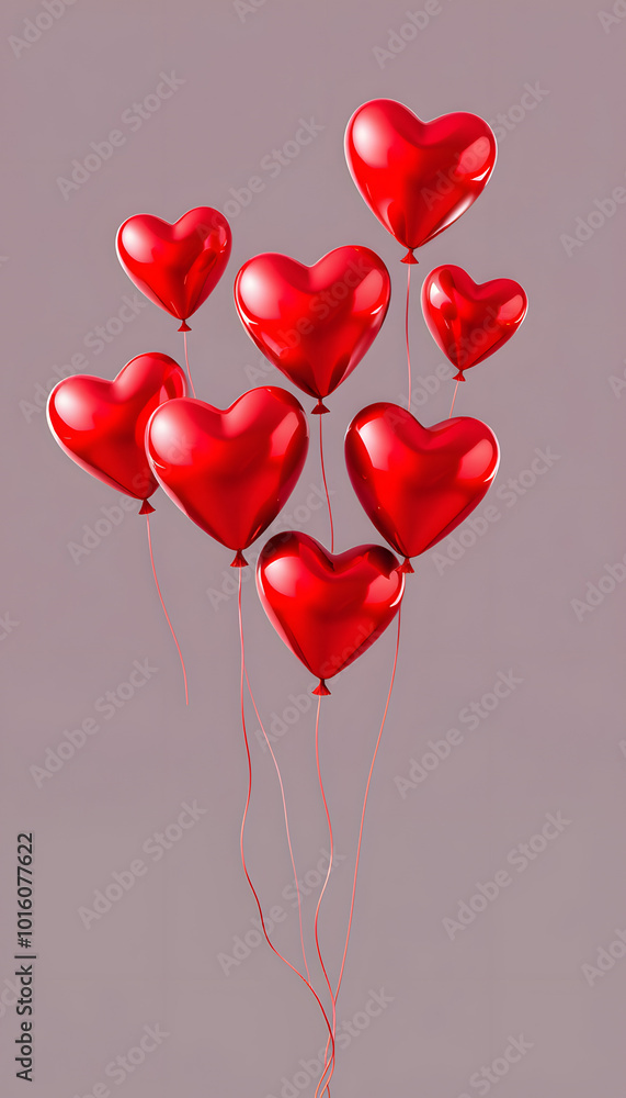 Red heart shape balloons valentines day illustration isolated with white highlights, png Red heart shape balloons valentines day illustration isolated with white highlights, png