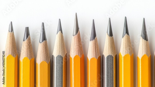 Wallpaper Mural A row of sharpened yellow and grey pencils arranged neatly on a white background. Torontodigital.ca
