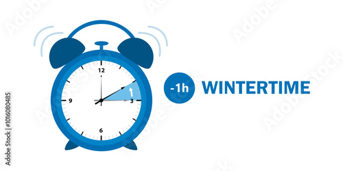 ringing alarm clock switch to winter time vector illustration