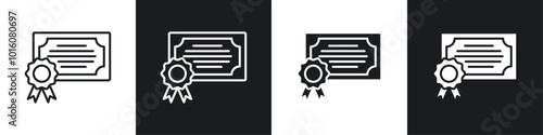 Diploma vector icon set in black and white