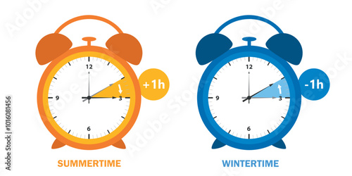 summer time and winter time concept with ringing alarm clock vector illustration