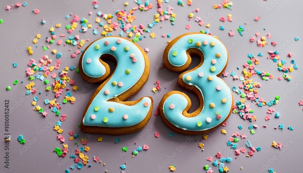 Decorated cookie, number 23, image for birthday or anniversary celebration Decorated cookie, number 23, image for birthday or anniversary celebration