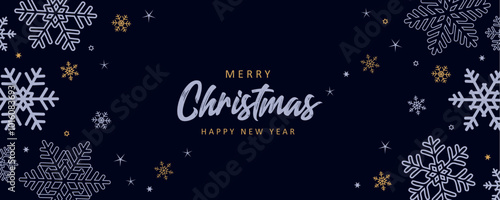 merry christmas greeting card with snowflake and stars vector illustraion