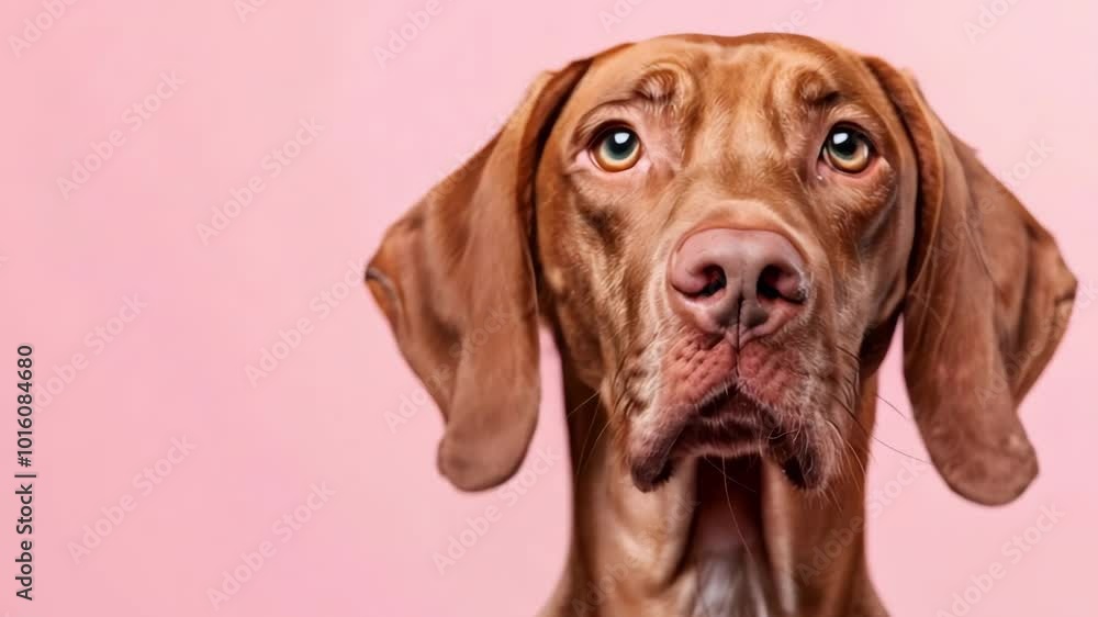 Portrait of vizsla puppy on pink background Portrait of vizsla puppy on pink background