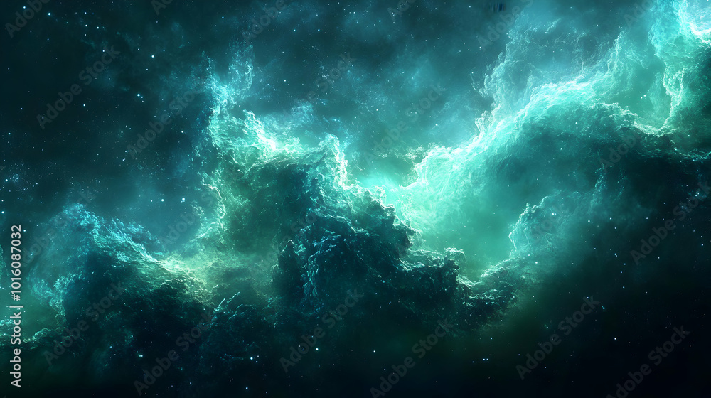 Abstract Space Background with Green Nebula and Stars Abstract Space Background with Green Nebula and Stars