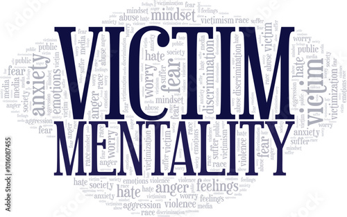 Victim Mentality word cloud conceptual design isolated on white background.