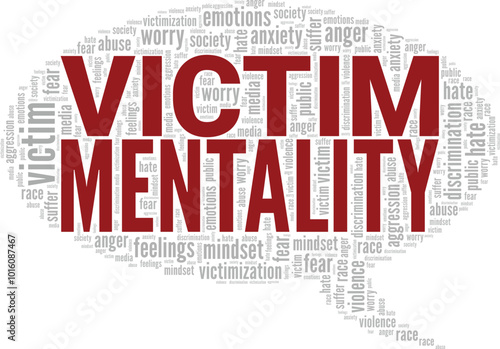 Victim Mentality word cloud conceptual design isolated on white background.