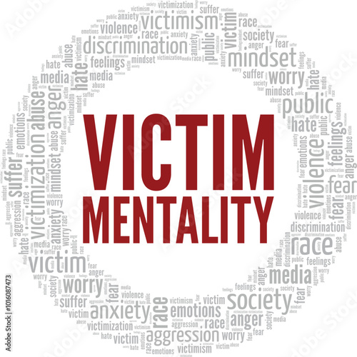 Victim Mentality word cloud conceptual design isolated on white background.