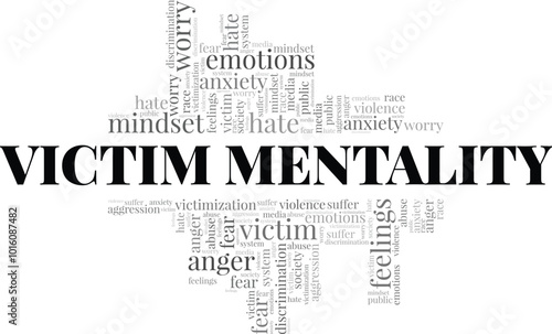 Victim Mentality word cloud conceptual design isolated on white background.