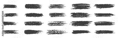 Grunge black paint marker strokes, Rough grunge thick paint line texture, Set of black ink brush strokes frame, isolated on white background.