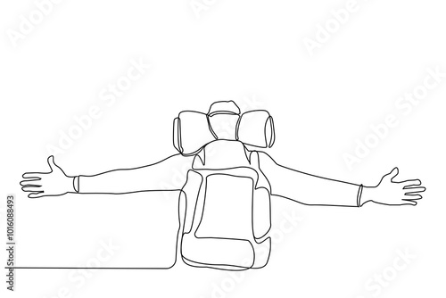 man nature backpack trekking hike free freedom life one line art design vector