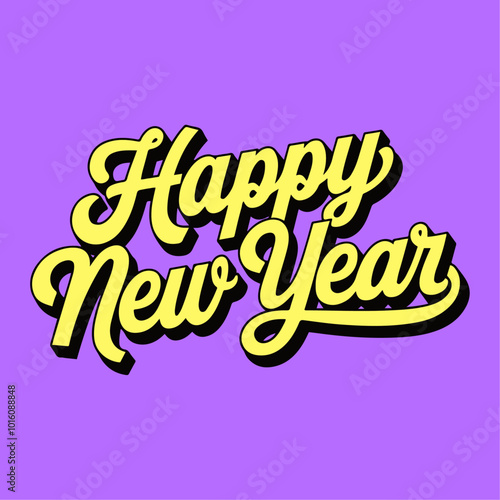 Happy new year text typography, New Year text logo template with bold font written in vector design	