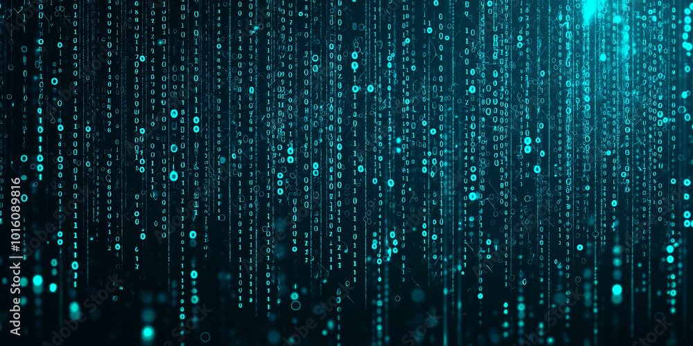 Matrix. igital Rain. Glowing teal binary code cascades down a dark screen, creating a captivating visual metaphor for the digital age. Matrix. igital Rain. Glowing teal binary code cascades down a dark screen, creating a captivating visual metaphor for the digital age.