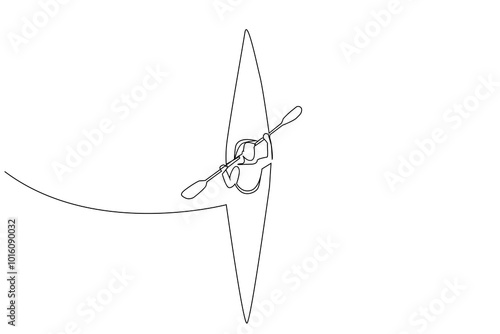 man sport athlete kayak canoe boat activity one line art design vector