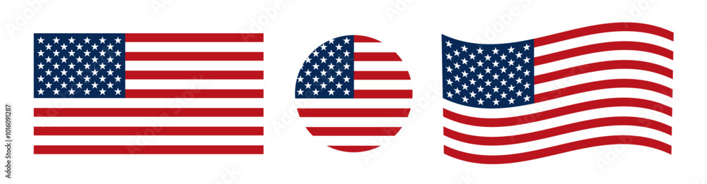 USA flag. American flag icon set. Flat style. Flag of the United States. American flag and national symbols. USA flag. American flag icon set. Flat style. Flag of the United States. American flag and national symbols.