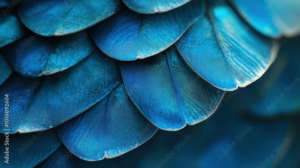 Obraz premium A macro shot of sea blue fish scales, showing intricate patterns, textures, and soft shimmering light.