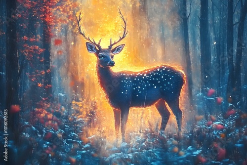 Enchanted Deer in a Mystical Forest Glow