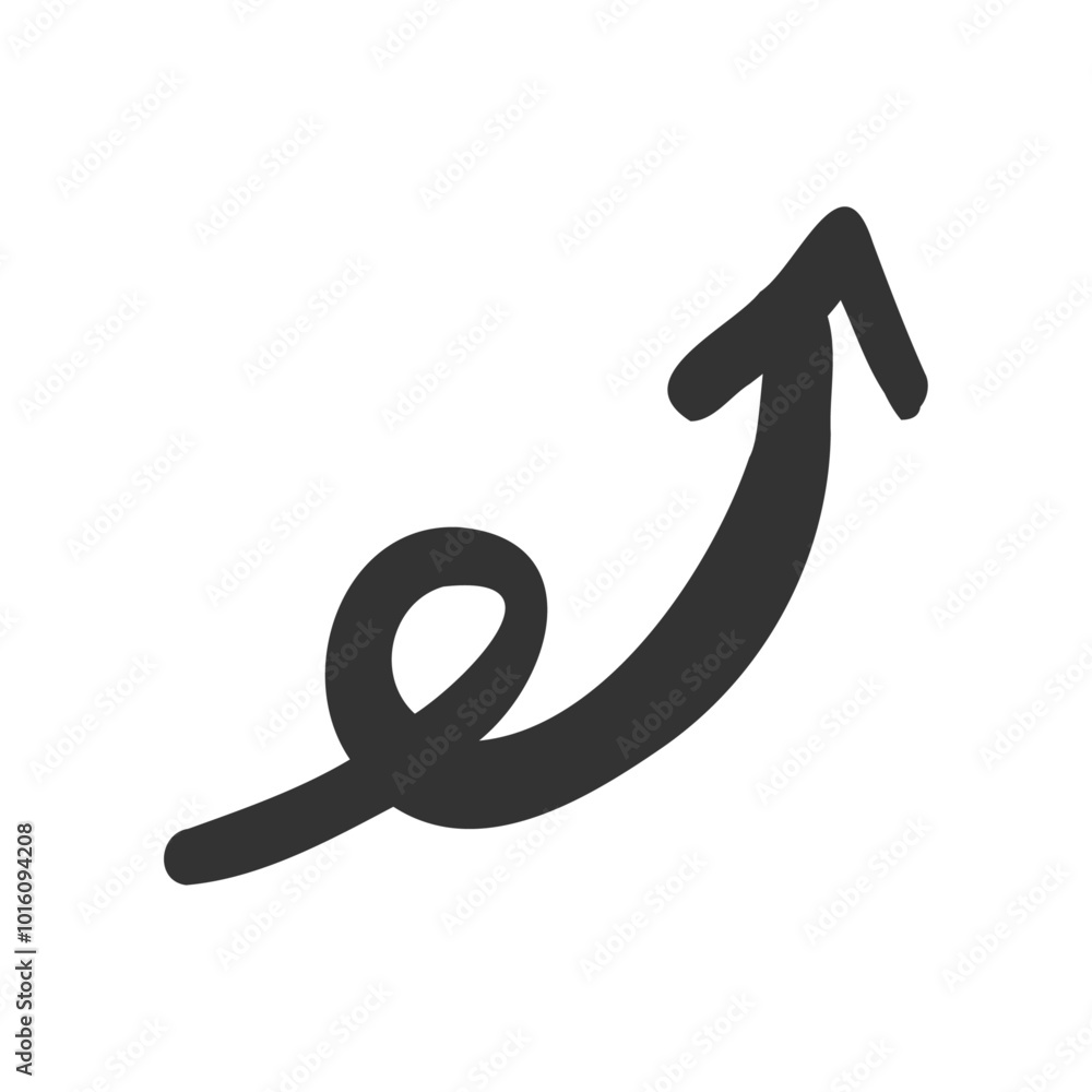 手描きのモノクロ上昇くねくね矢印アイコン 手描きのモノクロ上昇くねくね矢印アイコン