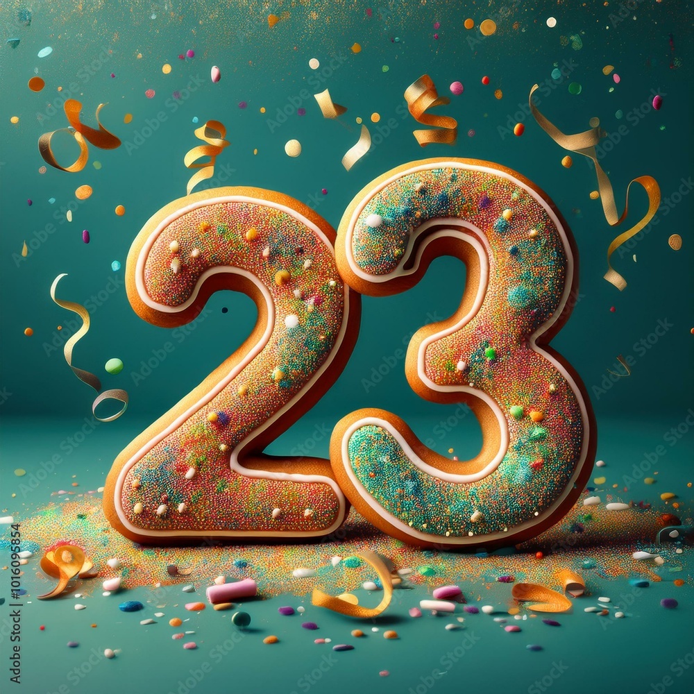 Decorated cookie, number 23, illustration for birthday or anniversary celebration Decorated cookie, number 23, illustration for birthday or anniversary celebration