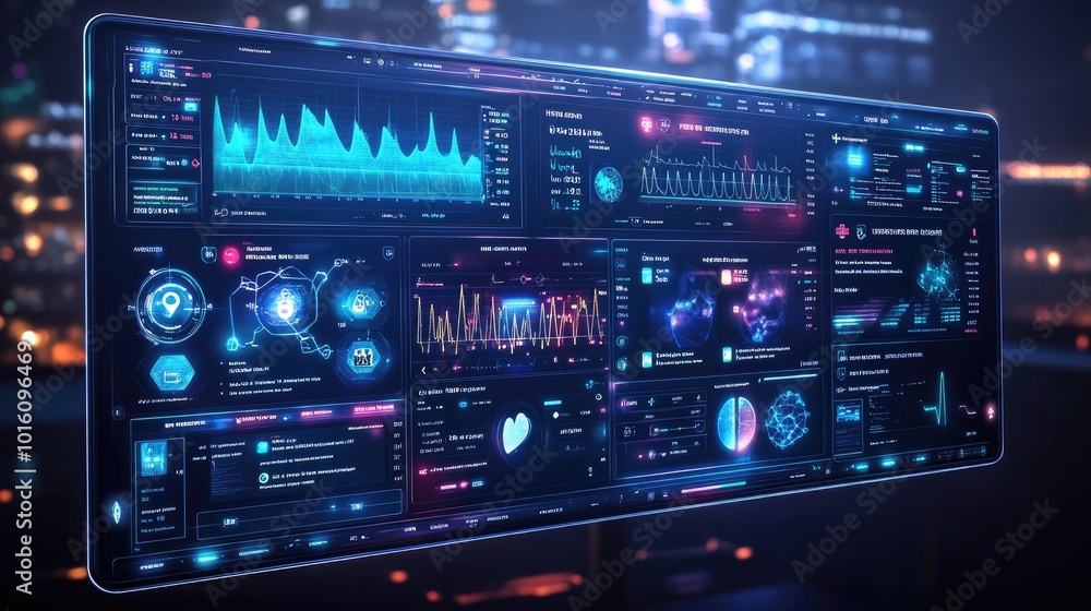 Futuristic Digital Dashboard Interface with Data Analytics and Graphs in a Modern Cityscape Background at Night Futuristic Digital Dashboard Interface with Data Analytics and Graphs in a Modern Cityscape Background at Night