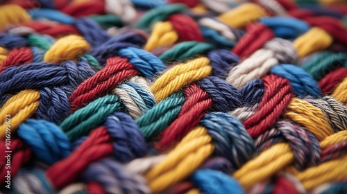 Colorful braided threads interwoven, showcasing vibrant textures and craftsmanship