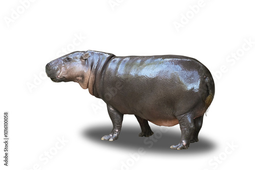 pygmy  Hippopotamus isolated on white background. This has clipping path. photo