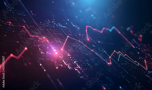 Futuristic financial dashboards and luxury business charts with glowing neon lines, gold accents, and connected nodes for corporate branding.