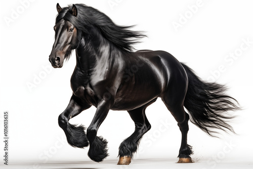 a black horse running with long hair
