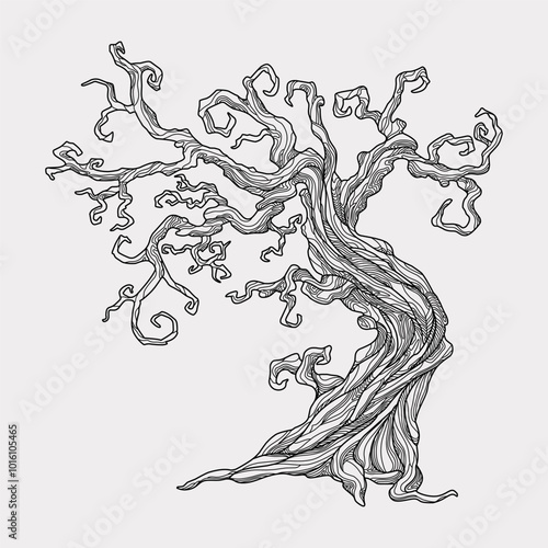 Halloween tree outline drawing handmade vector illustration artwork