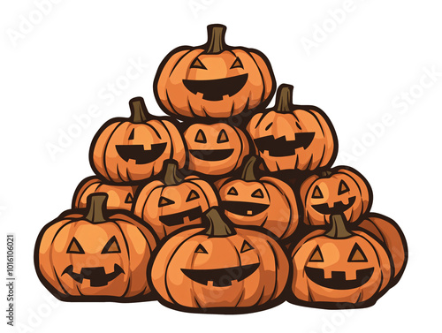 a pile of pumpkins with faces photo