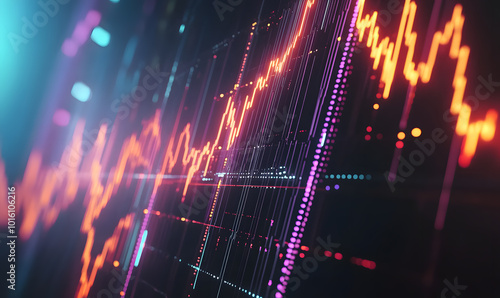 Wallpaper Mural Futuristic financial dashboards and luxury business charts with glowing neon lines, gold accents, and connected nodes for corporate branding. Torontodigital.ca