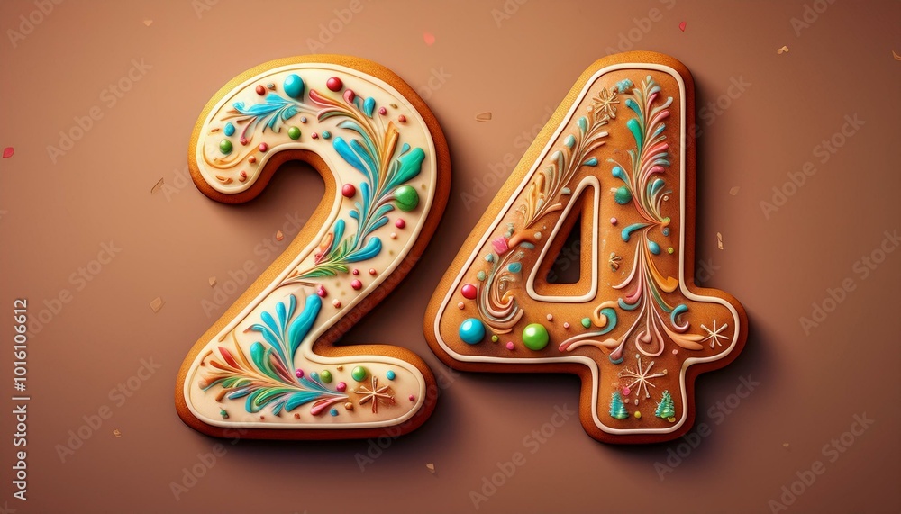 Decorated cookie, number 24, illustration for birthday or anniversary celebration Decorated cookie, number 24, illustration for birthday or anniversary celebration