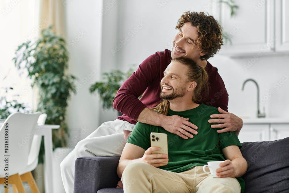 Fototapeta premium A cheerful couple enjoys each other while relaxing together.