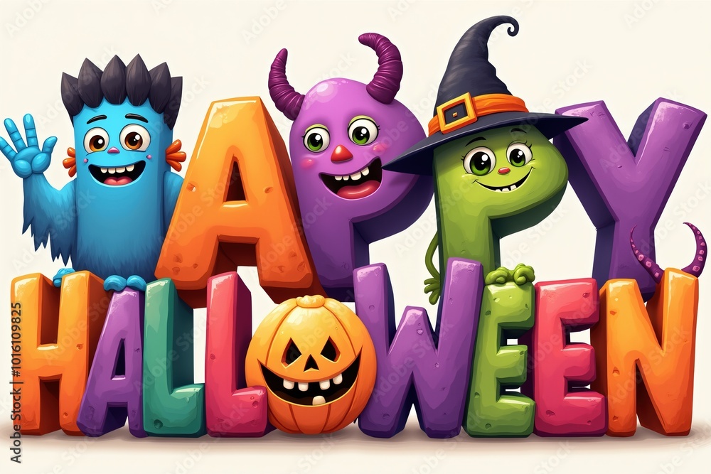Halloween Cartoon Monsters and Witch with Pumpkin Halloween Cartoon Monsters and Witch with Pumpkin