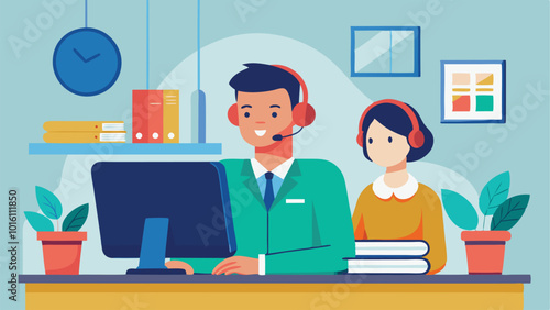 Customer service at office vector illustration isolated on white or transparent background