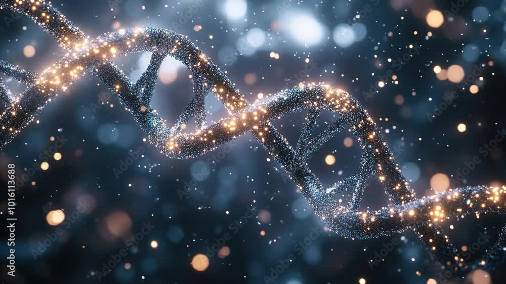 A microscopic view of a double helix DNA structure against a science background. Symbolizing genetics and biological research. DNA Abstract Background. Medical Science. DNA structure. DNA strands A microscopic view of a double helix DNA structure against a science background. Symbolizing genetics and biological research. DNA Abstract Background. Medical Science. DNA structure. DNA strands