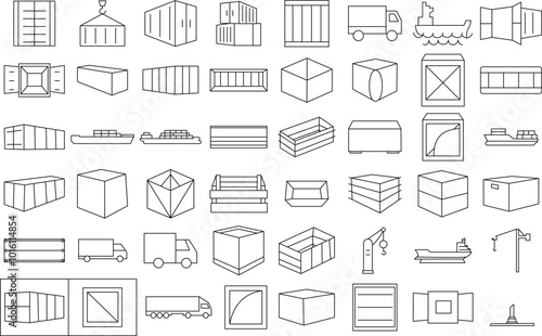 Transportation shipping cargo and delivery container icon set. Thin line art editable stroke.