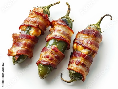 Jalapeno Poppers Wrapped in Bacon Isolated On White Background