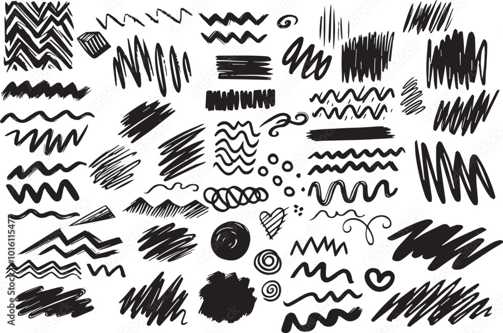 Vector hand drawn charcoal pencil squiggles, rough brush strokes, scribbles, bold zigzag line and swirls. Crayon doodle wavy strip, chalk smears, curly underlines. Black coal scratch or squiggly lines Vector hand drawn charcoal pencil squiggles, rough brush strokes, scribbles, bold zigzag line and swirls. Crayon doodle wavy strip, chalk smears, curly underlines. Black coal scratch or squiggly lines