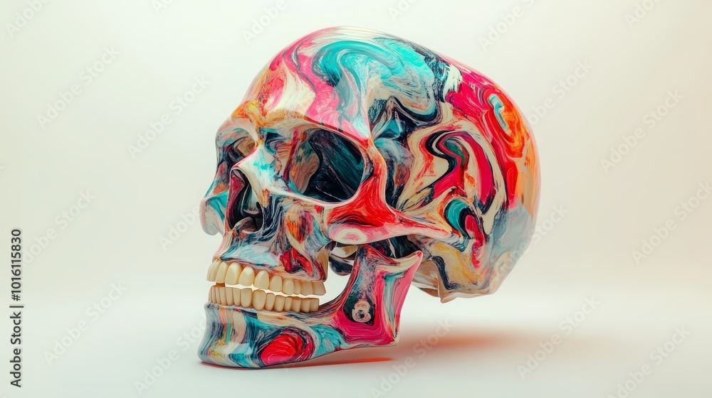 Colorful Abstract Human Skull 3D Render